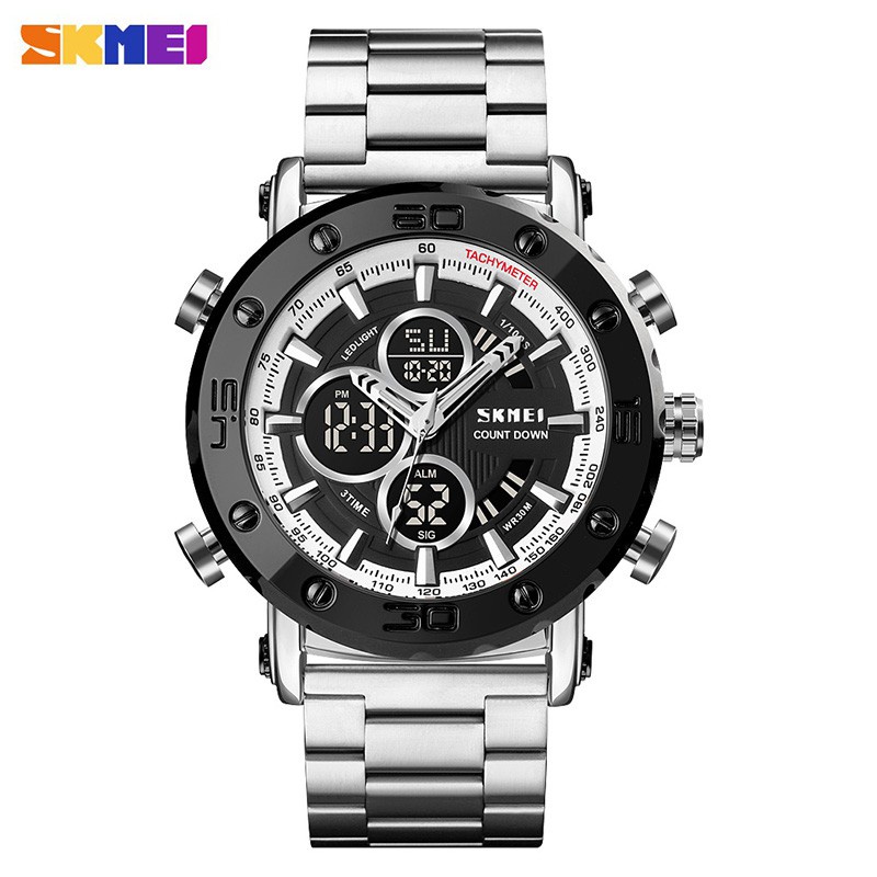 Jam Tangan SKMEI 1636 Watch Jam Tangan Pria Digital Analog Tali Stainless