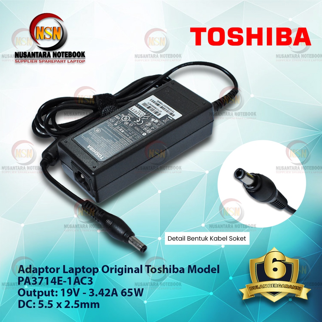 Adaptor Charger Original Toshiba 19V - 3.42A 65W DC 5.5*2.5 mm