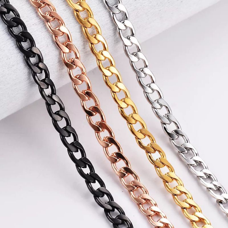 KALUNG TITANIUM MUTIF RANTAI RENGGANG 5 MM WARNA EMAS DAN SILVER