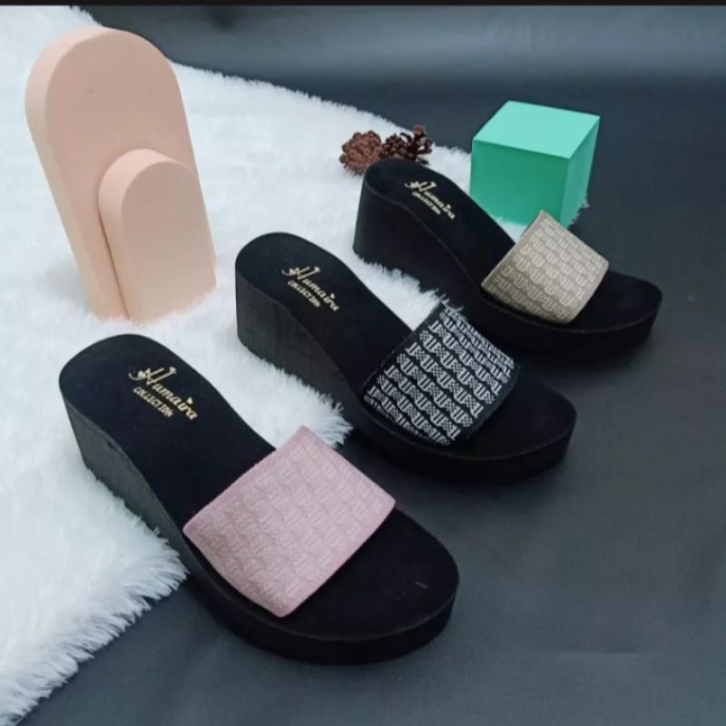 Sandal Wanita Sendal Wedges Selop Tenun Rajut Import 6 Cm