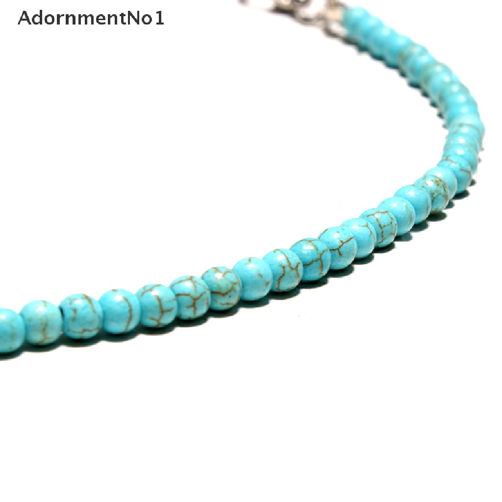 (AdornmentNo1) Kalung Choker Rantai Fashion Gaya Bohemia Motif Salib + Batu Turquoise Untuk Wanita / Pantai