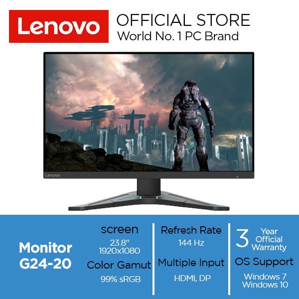 LED Monitor Gaming Lenovo G24-20 23.8&quot; FLAT FHD HDMI 144-165Hz Garansi