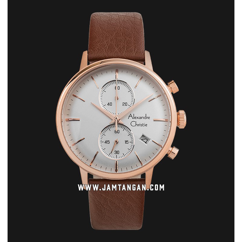 Alexandre Christie AC 6572 MCLRGSL Chronograph Men Silver Dial Brown Leather Strap