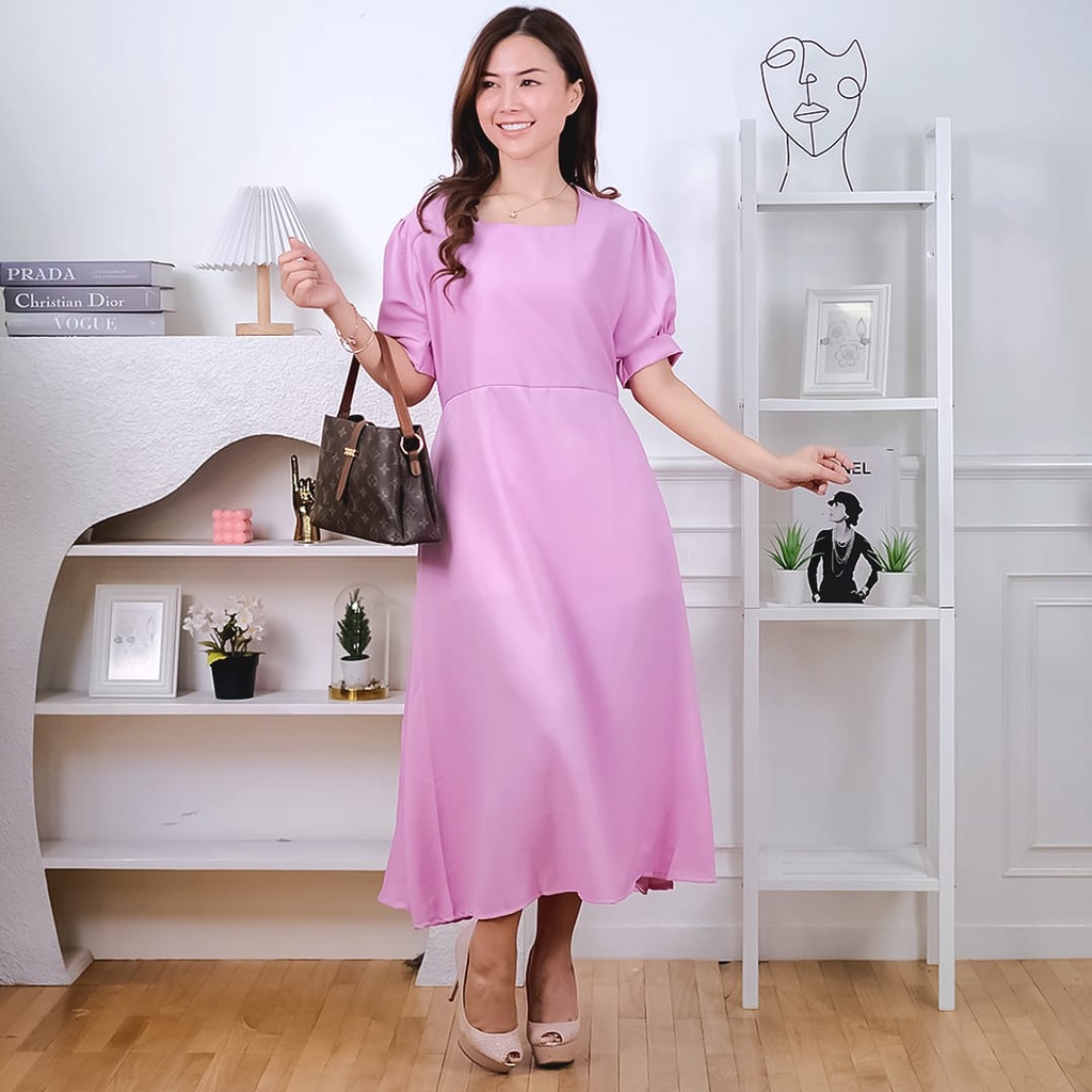 Tq88indonesia Baju Dress Wanita Terbaru / Lora Dolly Dress / Dress Polos Lengan Pendek