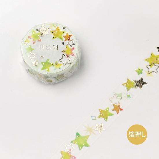 

BGM Green & Yellow Star Washi Tape / Sample (per meter)