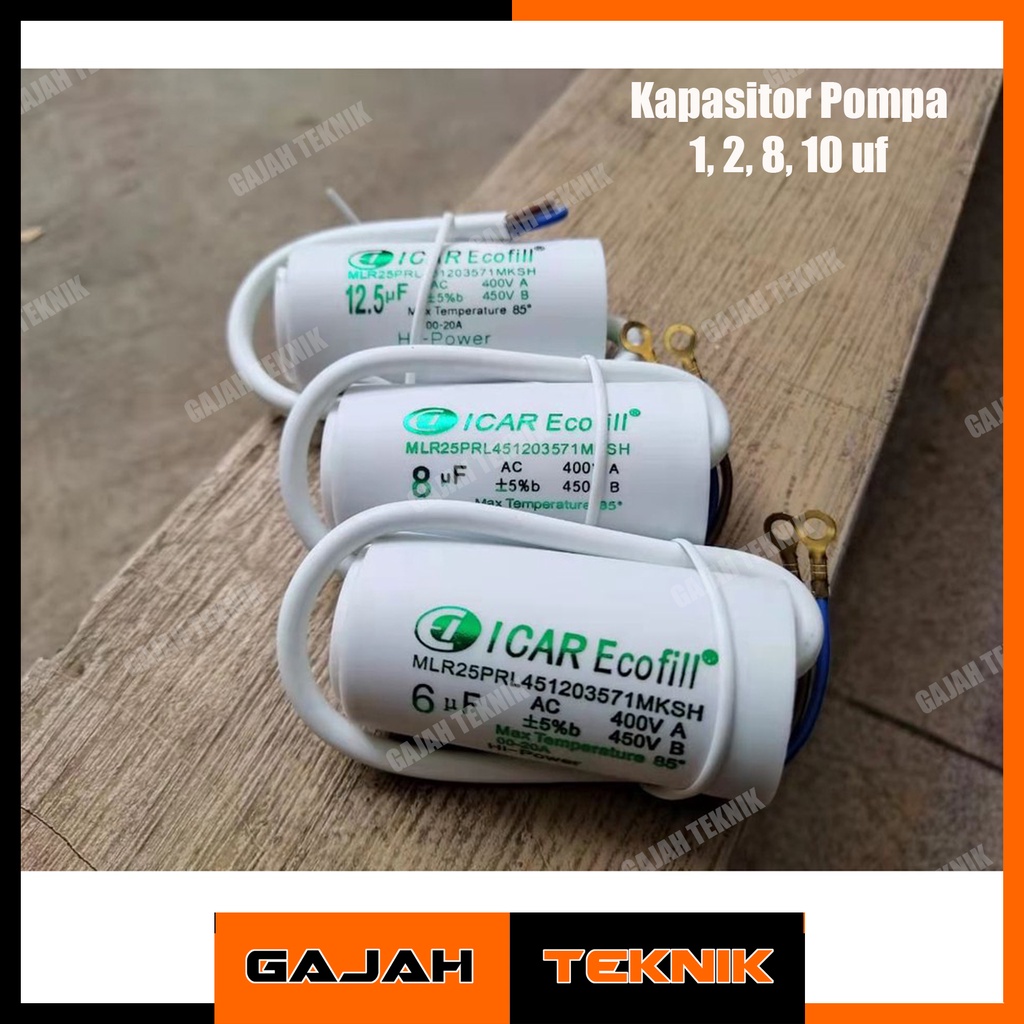 Kapasitor Bulat Icar Ecofill 1 1,5 8 10 uf ORI Pompa Air Mesin Cuci Kabel