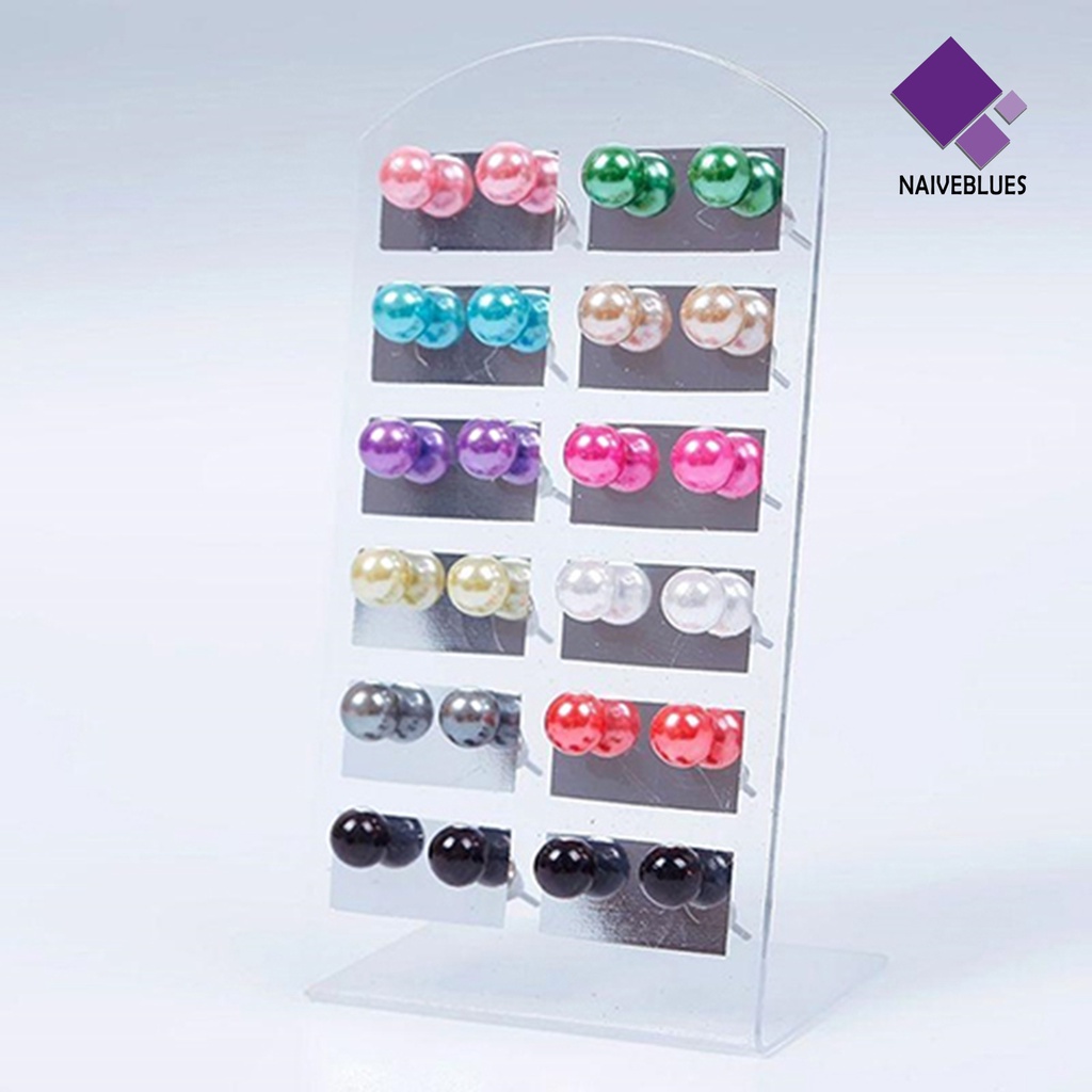 12 Pasang Anting Stud Bentuk Bola Mutiara Tiruan Untuk Wanita