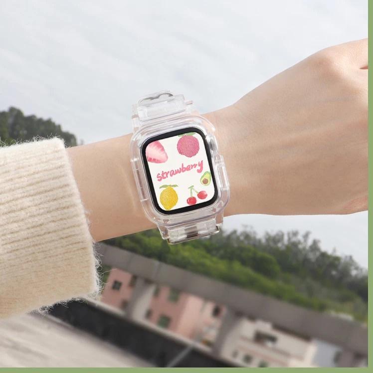 Recomended.. Tali✅Glacier Strap Watch Transparent Strap For Apple Watch T55 T500 HW12 HW16 HW22 Seri
