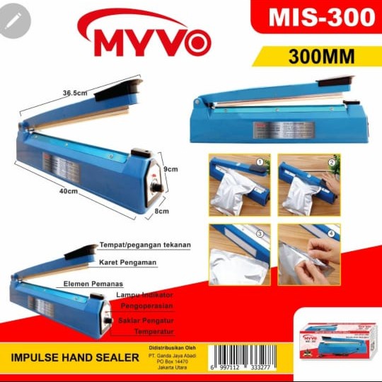 Alat Press Plastik MYVO Impulse Sealer MIS-300 Biru 30cm Sealer 300mm