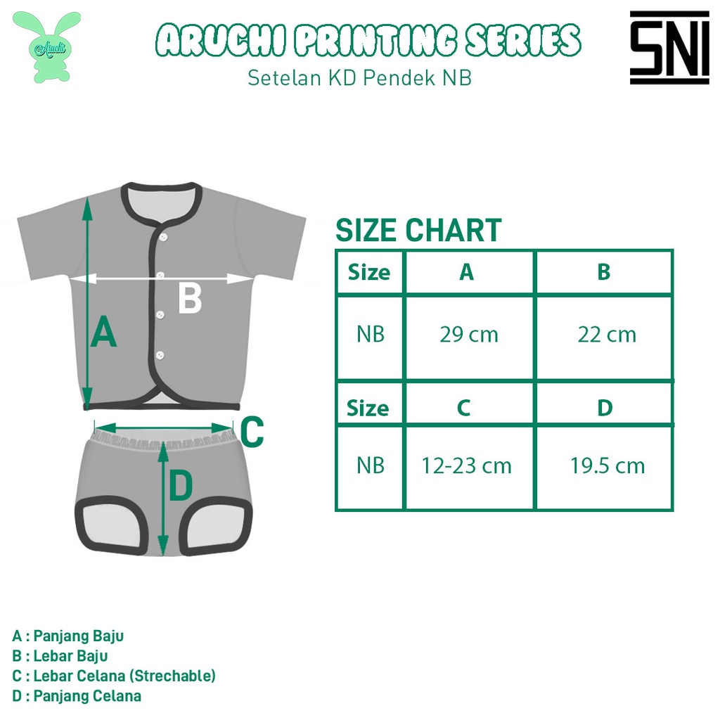 Aruchi Baby Setelan Pendek Celana Pop Motif New born 0-3 bulan - Aruchi baju bayi