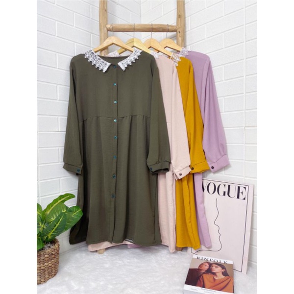 Fadla Tunik Crinckle tunik wanita atasan wanita tunik polos tunik renda tunik benik
