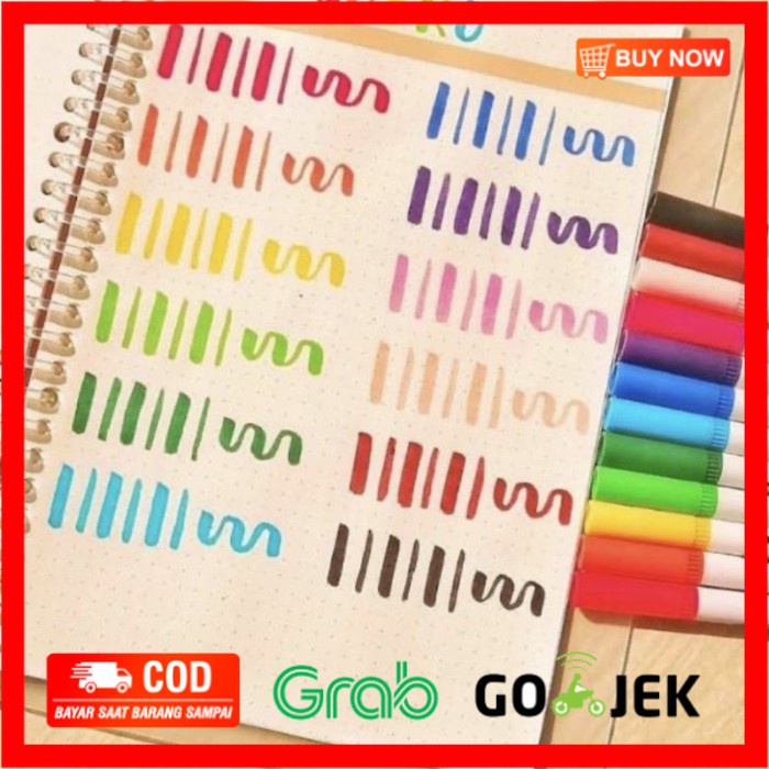 

(BISA COD) Brush Pen Joyko Set 12 Color Basic Twin Tip Spidol Kuas Kaligrafi