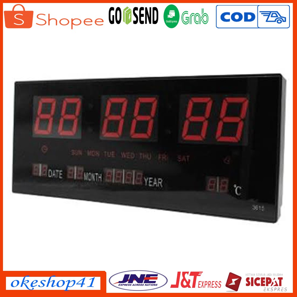 Jam Dinding Digital LED Meja LED Clock 3615 Merah