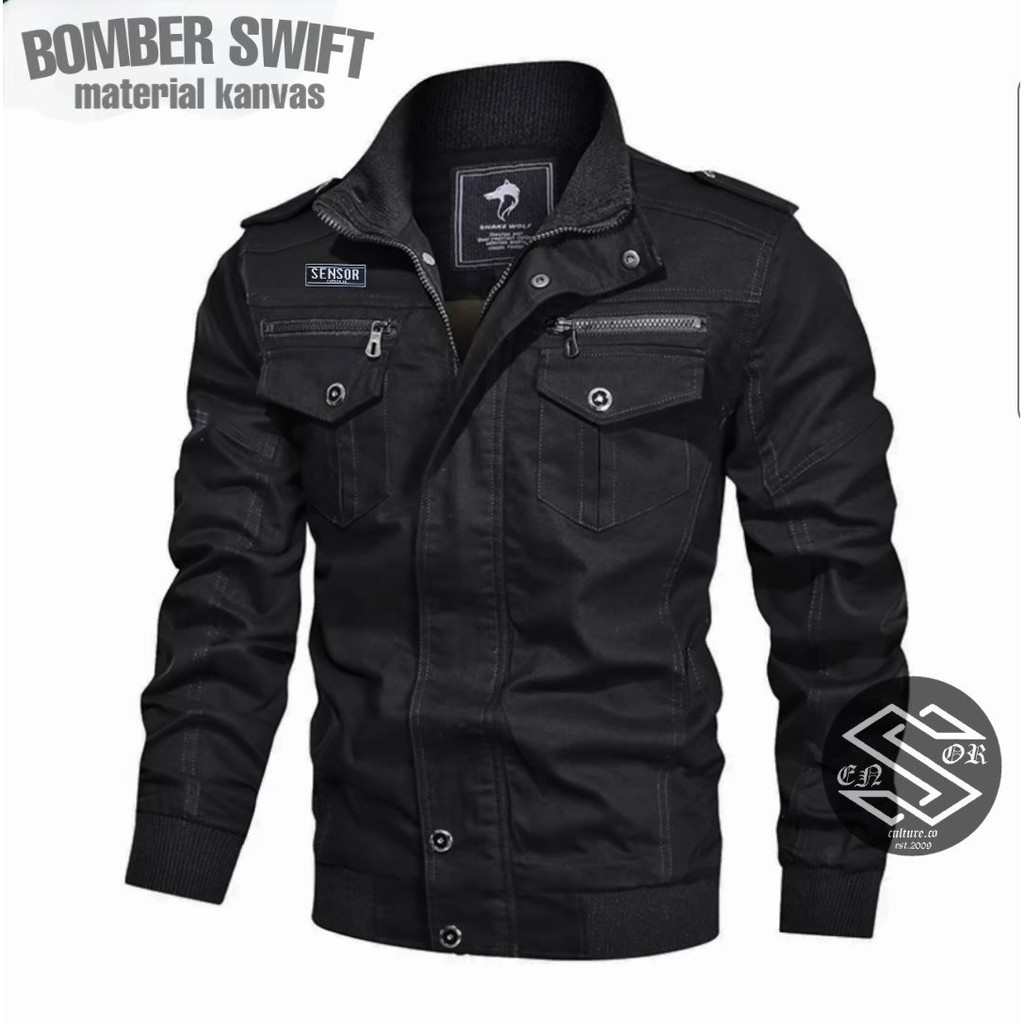 TURUN HARGA ! Jaket Bomber Canvas Pria Bomber Swift Sensor Cowok Terbaru Murah / Jaket Motor / Jaket Bomber / Jaket Pilot