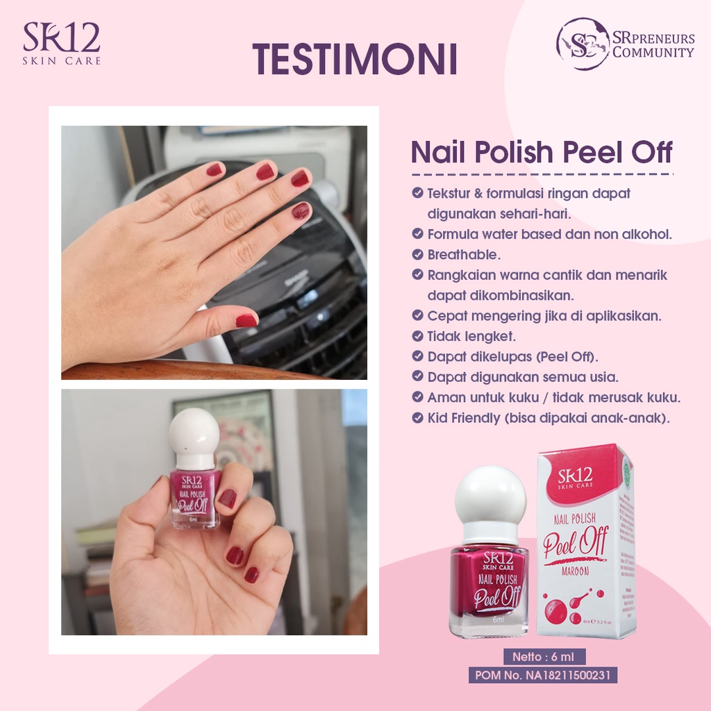 KUTEK SR12 HALAL PREMIUM | NAIL POLISH PEEL OFF | KUTEK KELUPAS WATER BASED NON ALKOHOL | CEPAT KERING CAT KUKU BPOM