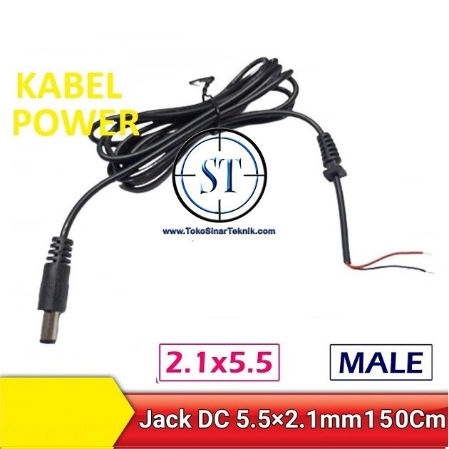 Kabel DIY Adaptor 22AWG + Jack DC Male 5.5mmx2.1mm 2 Line Cable Power Supply CCTV