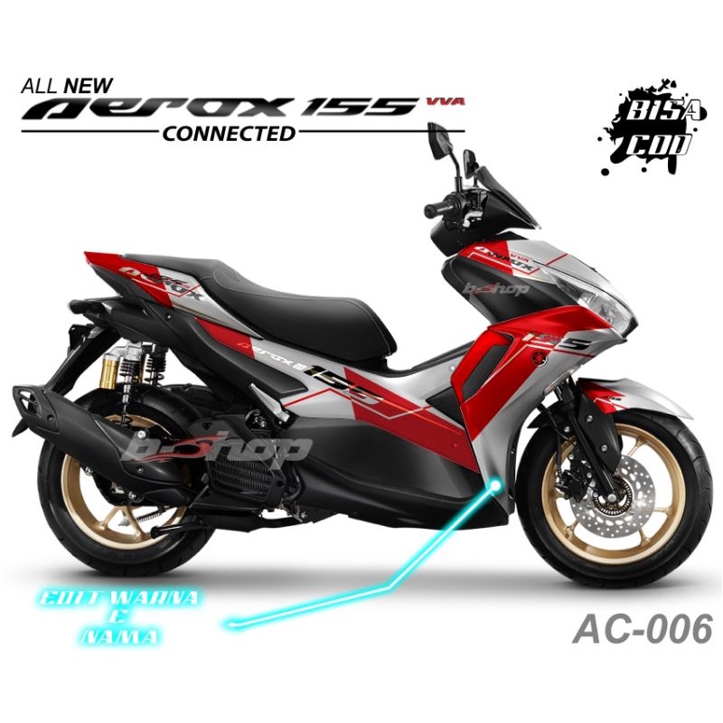 Decal aerox connected 2021 motif thailand warna merah variasi motor full body printing sticker