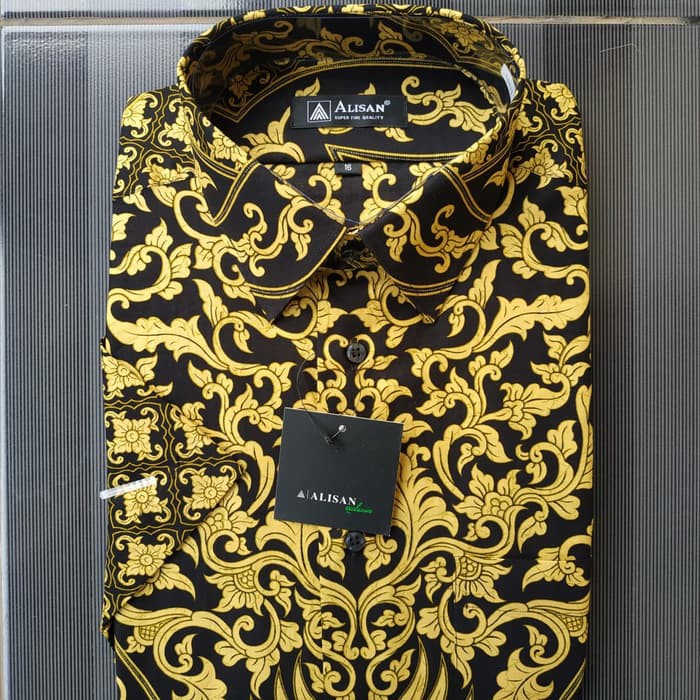 Kemeja batik alisan pendek reguler fit hitam original 100%
