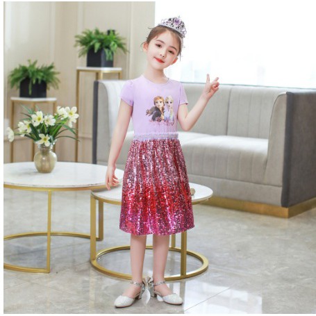 DRESS ELSA ANNA FROZEN kaos sequin import