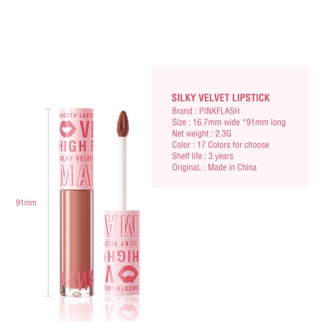PINKFLASH Lip Matte PinkDiary Silky Lip Cream Smooth High Pigment Waterproof Lasting Velvet Matte Lipstick Pinkflash Lipmatte Tahan Air Pink Flash