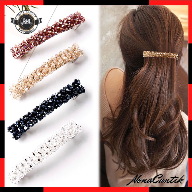 Jepit Rambut Barrette Kristal 9cm Jepit Otomatis Rhinestone Korea Wanita Dewasa Handmade Beaded Crystal Fashion Hair Clip