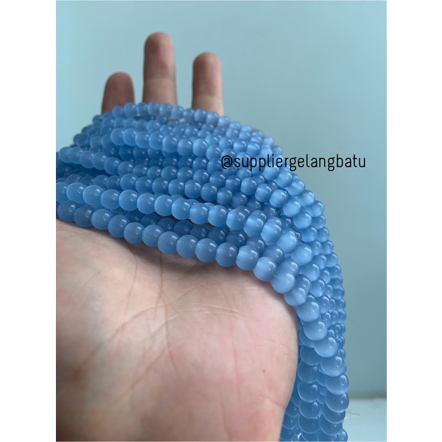 batu renceng kalung Gelang blue cat eye 6mm mata kucing biru bahan