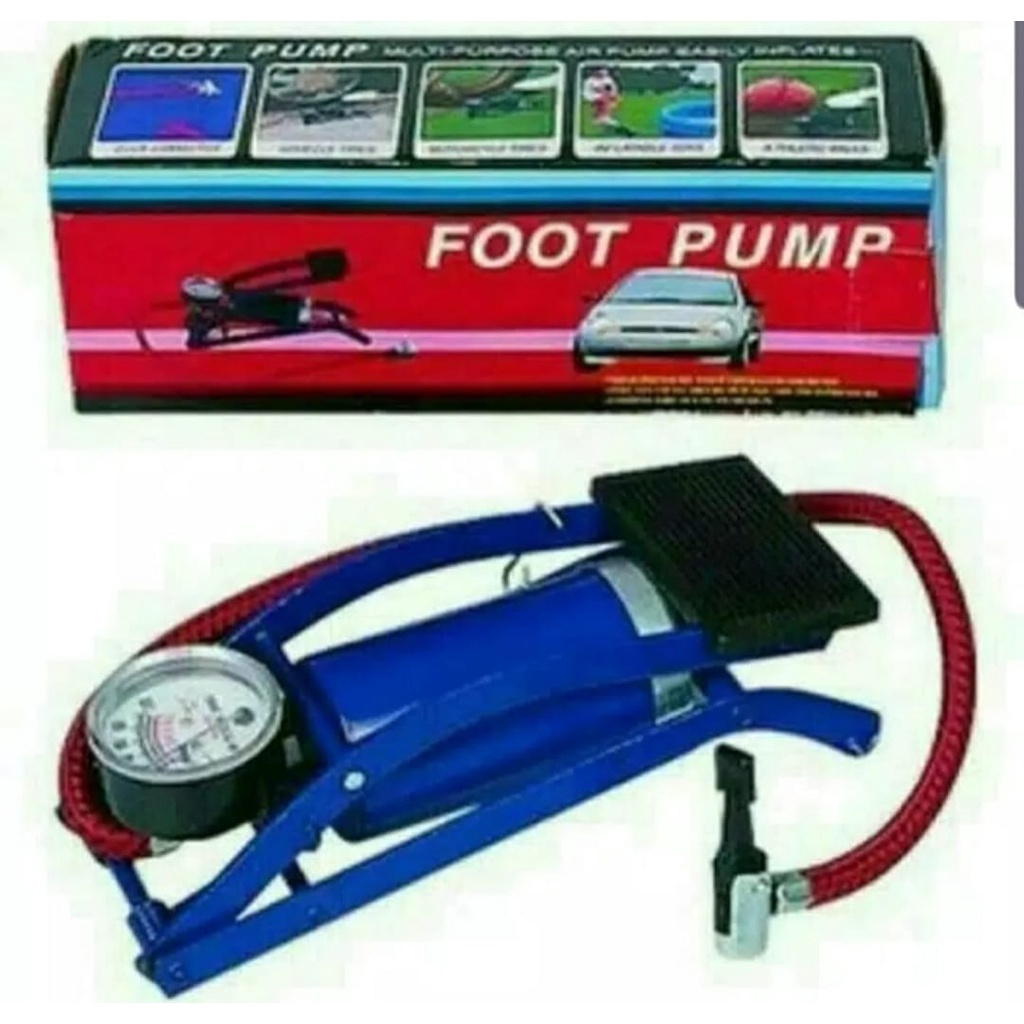 POMPA INJAK DARURAT FOOT PUMP SEMUA JENIS BAN / POMPA SEPEDA MULTIFUNGSI FREE PACKING BUBBLE