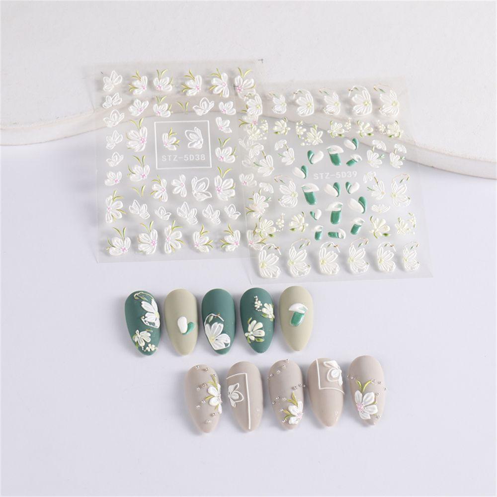 Stiker Kuku Nanas Manicure Decor Sliders White Camellia Relief Nail Art Sticker