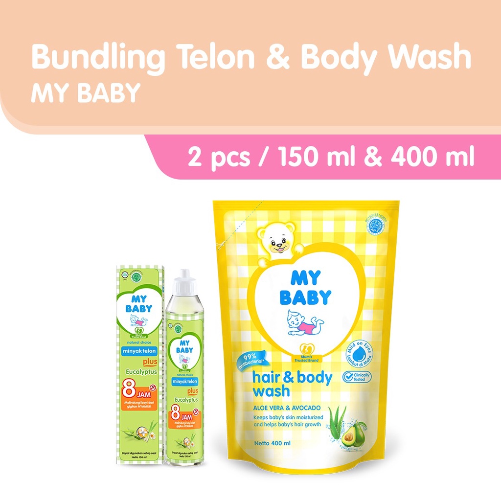 My Baby Minyak Telon Plus 150ml + Hair & Bodywash Aloevera & Avocado 375ml - Bundle Package