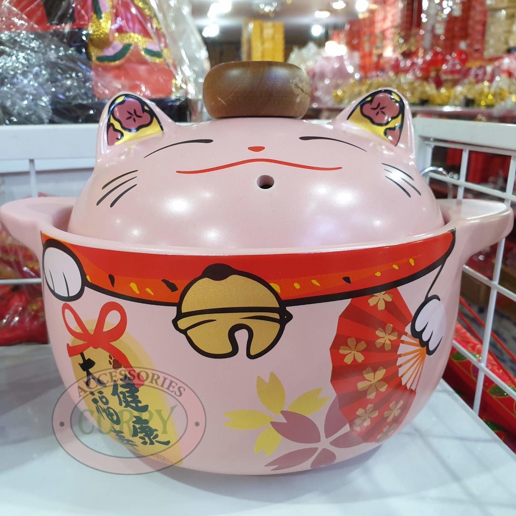 Panci Keramik Kuah Pink 25 X 18 Cm Kucing Lucu Imlek