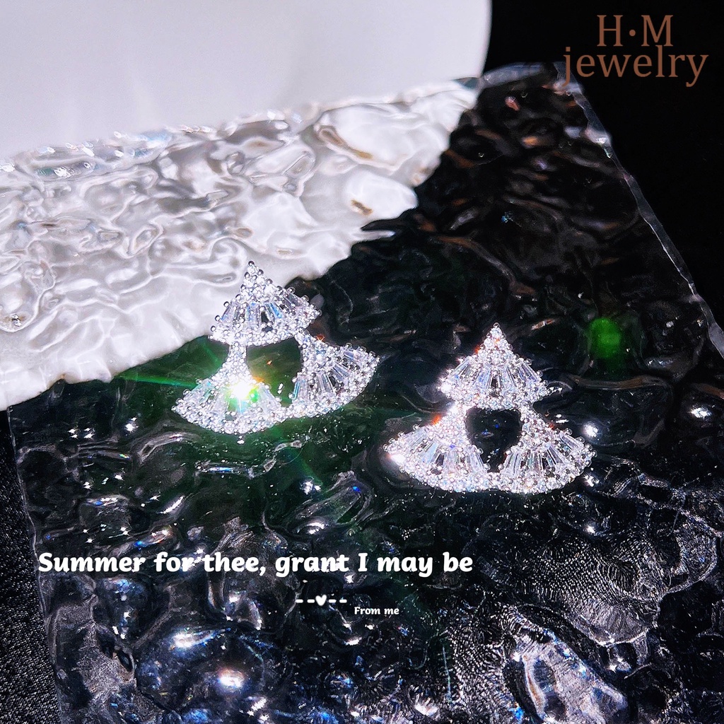 Anting Tusuk Sterling Silver 925 Desain Kipas Hias Berlian Untuk Wanita