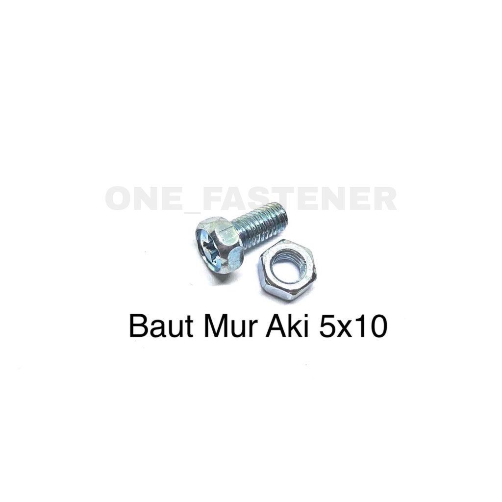 100 pcs Baut Aki Basah M5x10 plus Mur kunci 8 dwi fungsi kembang 5x10
