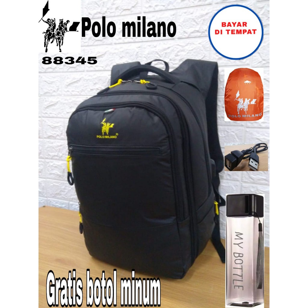 TAS COWOK POLO MILANO - 88345 - Tas Pria RANSEL TERBARU DENGAN USB - ANTI AIR Tas Terbaru 2022 READY STOCK