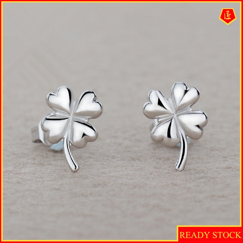 [Ready Stock]Simple Rhinestone Lucky Four-Leaf Clover Ear Studs