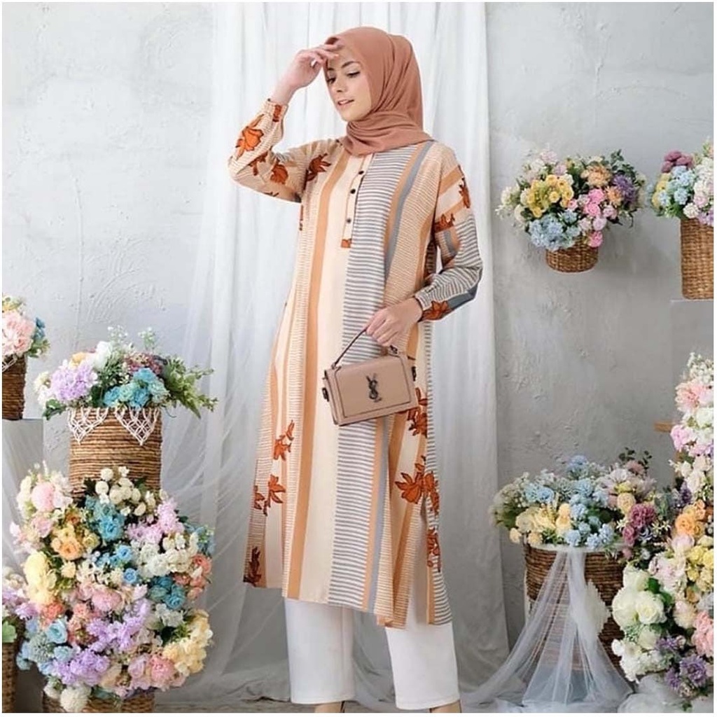 Midi Dress Nabila Syakira Wanita Rayon Viscose Premium Baju Wanita Lengan Panjang Fashion Wanita Kekinian