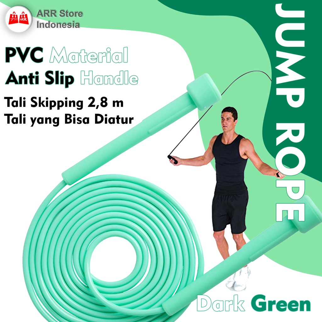 Skipping Jump Rope Lompat Tali ANTI Slip Bahan PVC, PP Adjustable 2,8 m Impor Hijau