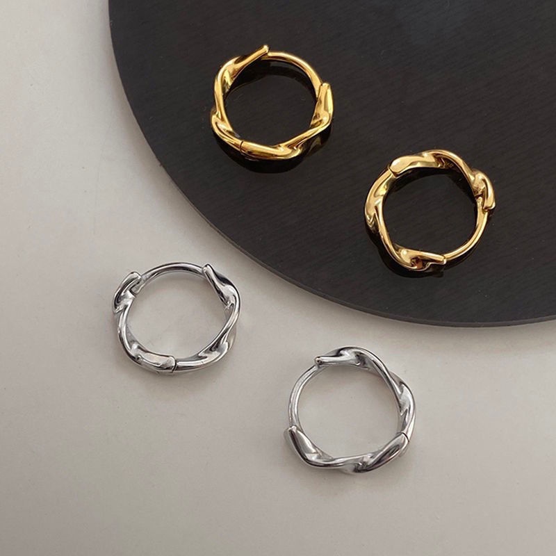 1 Pasang Anting Rantai Lingkaran Twisted Ukuran 1.2cm Gaya Korea Untuk Wanita