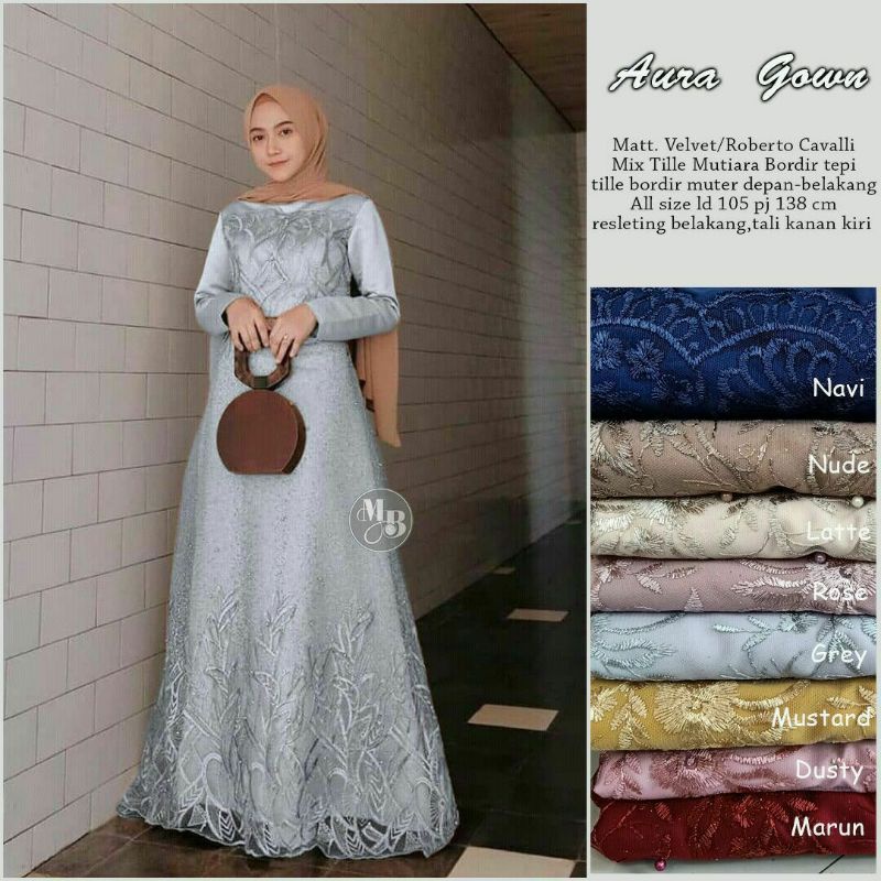 KHUSUS GROSIR Gamis Brokat Aura Gown • Gamis Syar'i • Tile mutiara mix velvet saten