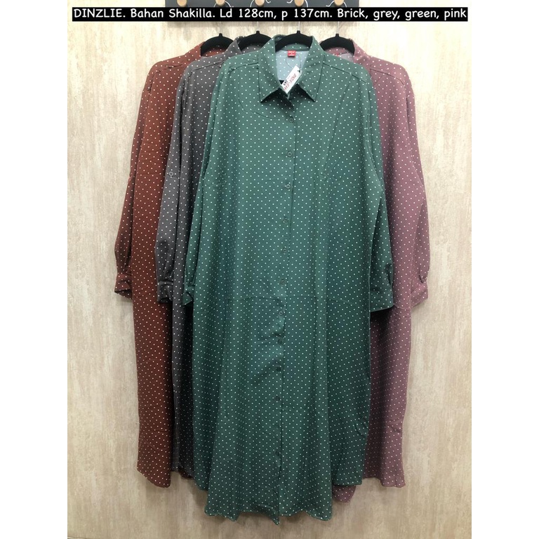 READY GAMIS LONG TUNIK TUNIC DRESS KEMEJA PANJANG BAHAN SHAKILLA MOTIF POLKA POLKADOT DOT ONDE BINTI