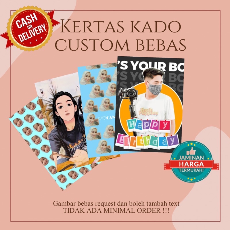 

(BISA COD) KERTAS KADO CUSTOM UNIK BEBAS DESIGN TERMURAH TANPA MINIMAL ORDER KADO PACAR KELUARGA