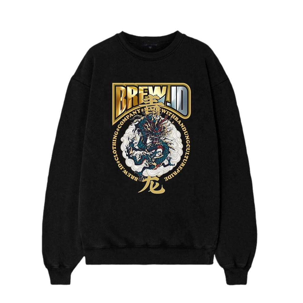 BREW ID - Crewneck Black Motif NAGA KAIDO Pria dan Wanita Premium Quality