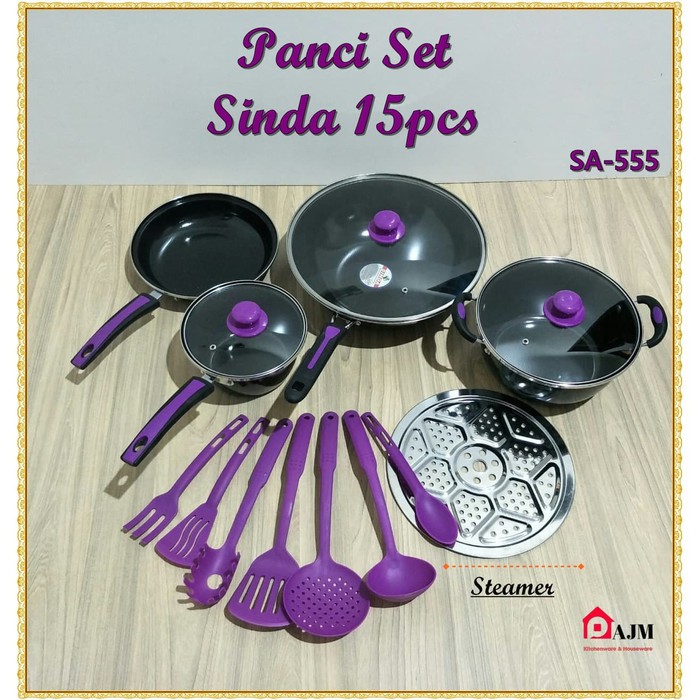 Panci Set 4in1 Enamel Teflon Anti Lengket / Susu Mie / Fry Pan / Wok Pan / Penggorengan Kuali Wajan