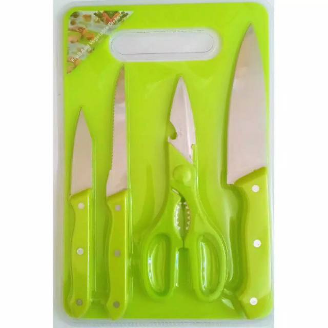 Pisau Set Talenan 5 in 1 / Pisau Dapur 5 Set Plus Gunting dan Talenan / Pisau Buah Sayuran