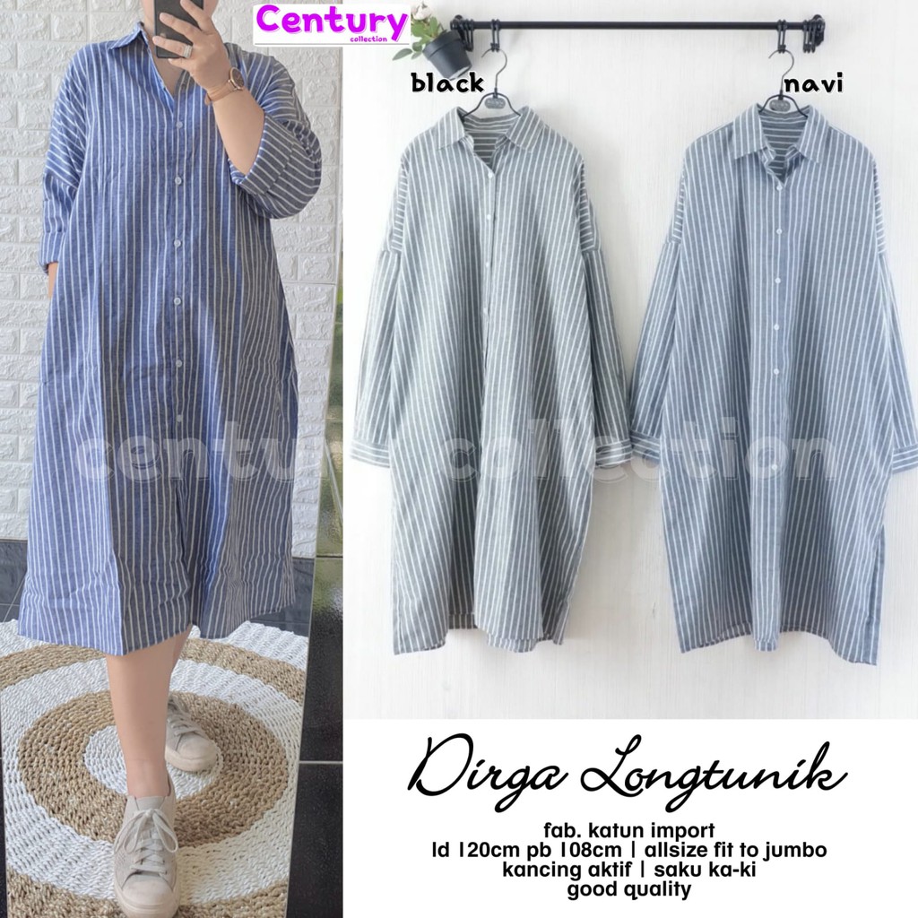 Dirga Long Tunik - Atasan Kemeja Wanita Katun Salur Jumbo