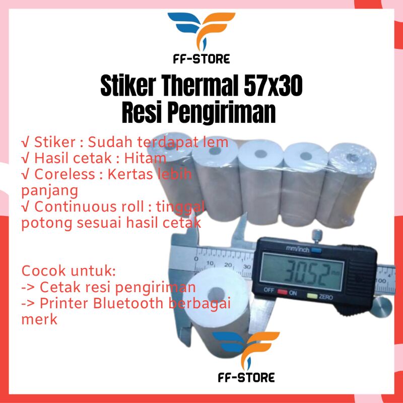 

Kertas Stiker Thermal 57x30 Label Resi Barcode Printer Bluetooth