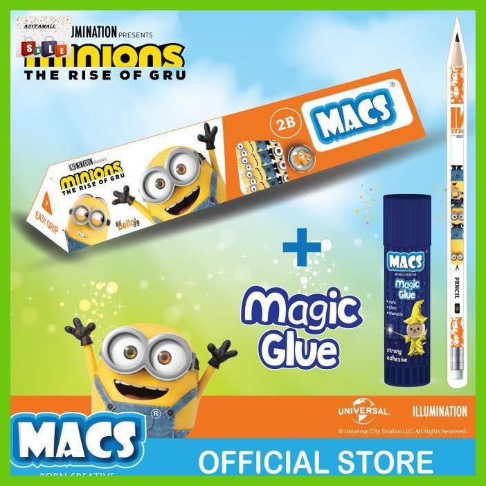 

Silutala- Fun Bundle Macs 2B Pensil Segitiga Hitam Minion Dan Magic Glue Stick -Ori.