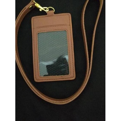

Best! Name Tag ID Card Tali Kulit Coklat 4 Slot Card Dompet Kartu Tali