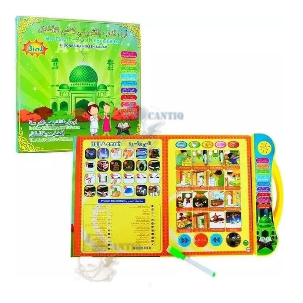 E Book Muslim 4 Bahasa + LED e-book Mainan Anak Buku Pintar Ebook Buku Muslim Elektronik PLAYPAD-3 BAHASA
