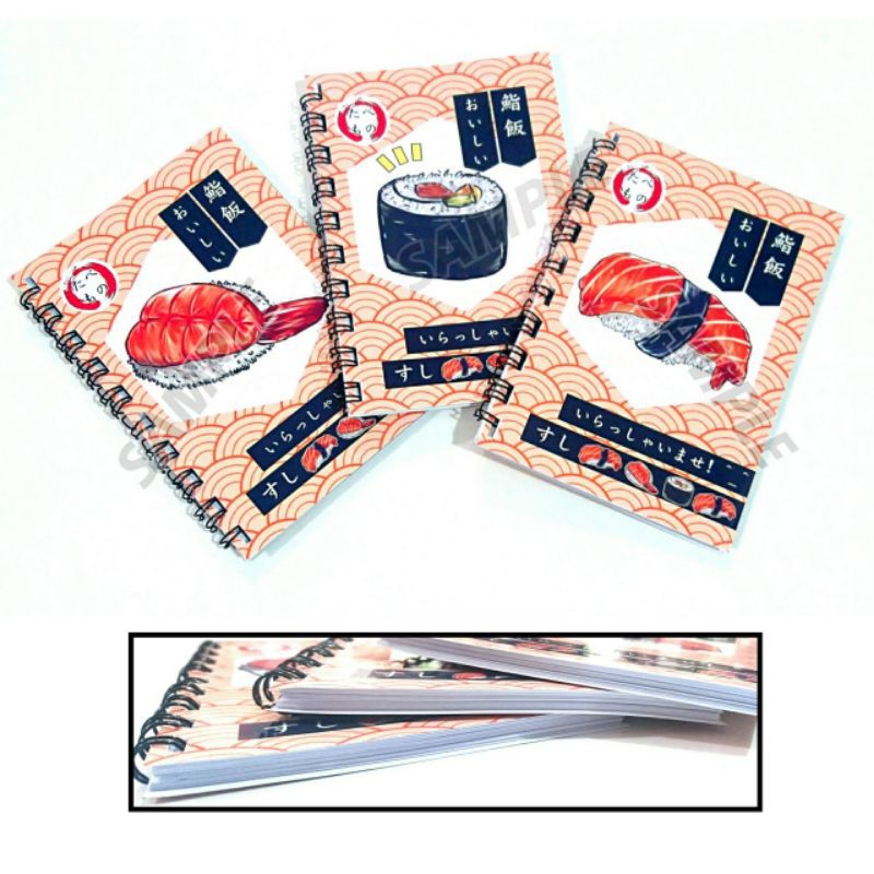 notebook sushi buku catatan buku notes note memo diary sushi buku tulis a6 small 50 lembar (tebal)