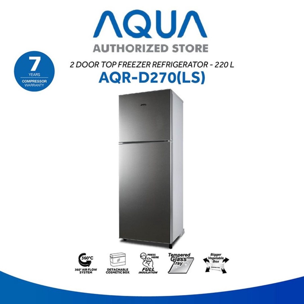 AQUA JAPAN AQR-D270(DS/LS) Kulkas 2 Pintu 220 Liter [Pengiriman Kargo]